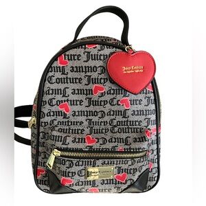 NWOT JUICY COUTURE VALENTINE GOTHIC STATUS GRAY & BLACK WITH RED HEARTS BACKPACK